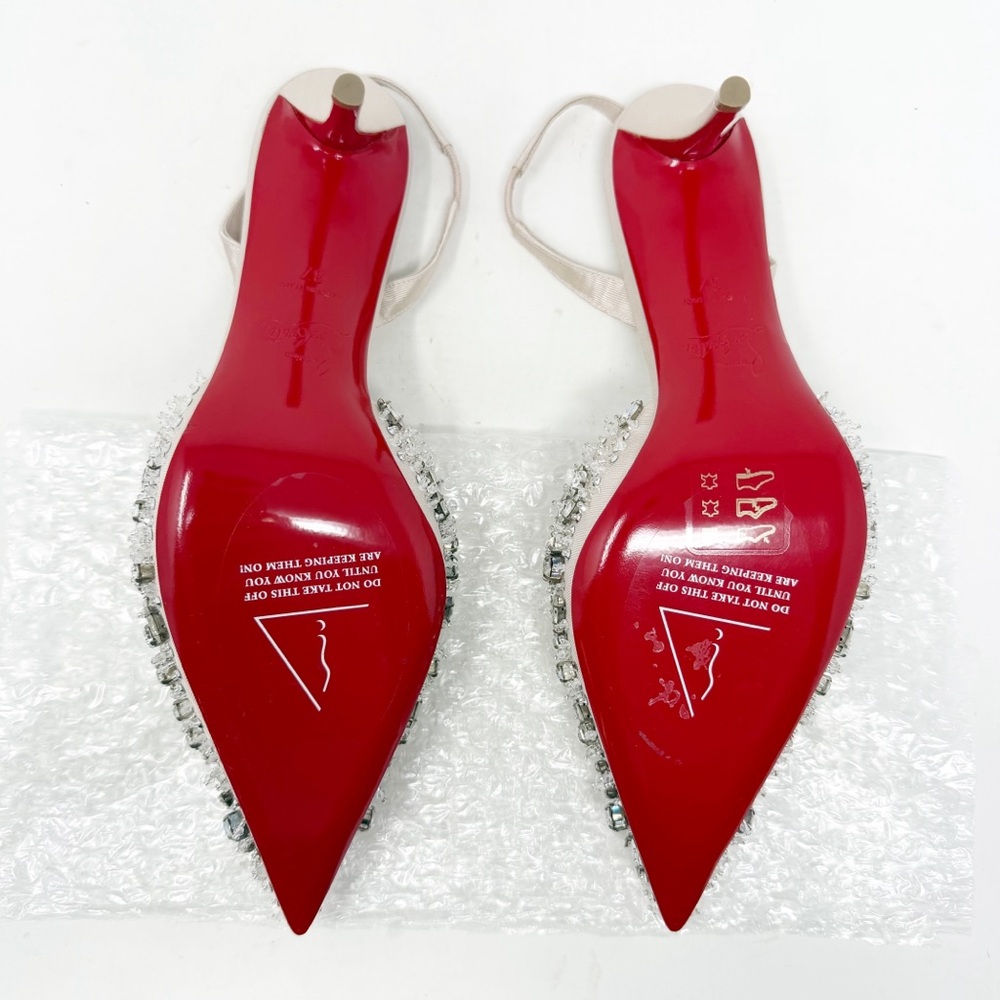 Christian Louboutin Queenissima Sling Crystal Slingback Heels Size 37 - Picture 13 of 14